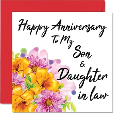 Abbildung von Stuff4 Süße Jahrestagskarte für Sohn Happy Anniversary &amp; Schwiegertochter besondere Hochzeitstagskarte Frauen Männer und Ihn, 145 mm x schöne Grußkarten Verlobte