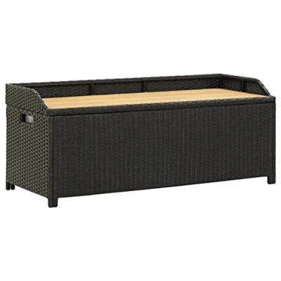 Abbildung von vidaXL Gartenbank mit Stauraum Gartentruhe Sitzbank Kissentruhe Kissenbox Truhenbank Auflagenbox Gartenmöbel Bank 120cm Poly Rattan Schwarz