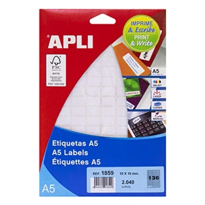 Abbildung von Apli Labels A5 Print &amp; Write 10 x 16 mm weiß 2312pieza (S) Selbstklebende Etikette (weiß, A5, mm, 190 125 6 2312 Stück (S))