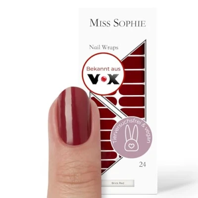 Abbildung von Miss Sophie Nagelfolie Brick Red Einfarbig, Rot, Nail Wraps 24 ultra dünne selbstklebende langanhaltende Nagelfolien