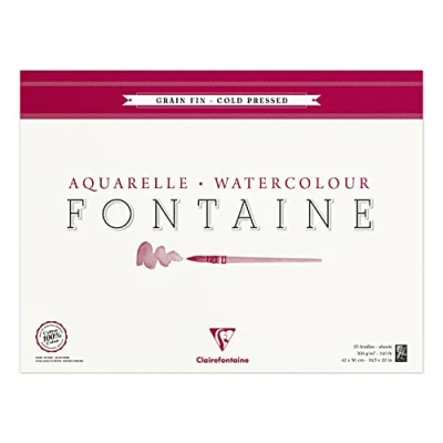 Abbildung von Clairefontaine 96417C Malblock, 4 seitig verleimt Aquarellpapier Feinkörnig, Fontaine/Hadern, 42 x 56 cm, 25 Blatt, 300 g Packung, weiß