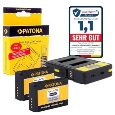 Abbildung von PATONA LP E12 Akku Pack mit Ladegerät 141652 (voll Integriertes USB Kabel) Kompatibel Canon EOS 100D M M10 M50 M100 M200 PowerShot SX70 HS