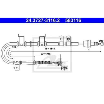 Abbildung von ATE 24.3727 3116.2 Handbremsseil 1715 HYUNDAI: i30 II Kombi, I Kombi