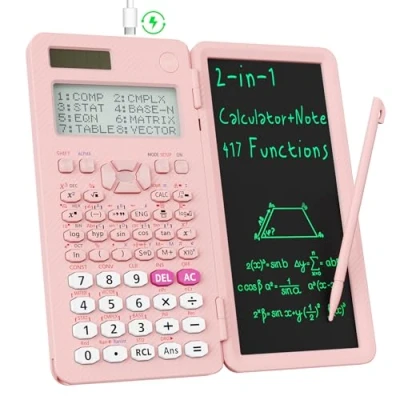 Abbildung von NEWYES 991ES MAX Wiederaufladbarer Wissenschaftlicher Taschenrechner mit Notizblock 417 Funktionen Typ C Aufladung, Ideal für Gymnasiasten, Studenten &amp; Ingenieure, Rosa