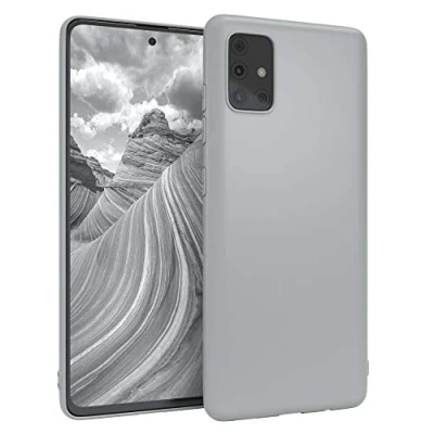 Abbildung von EAZY CASE Handyhülle Silikon mit Kameraschutz kompatibel Samsung Galaxy A51 in Hellgrau, Grau, Ultra dünn, Slimcover, Silikonhülle, Hülle, Softcase, Backcover