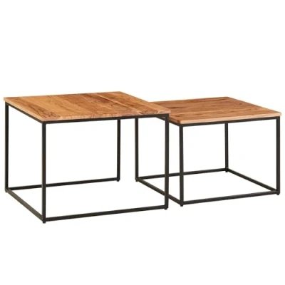 Abbildung von FineBuy Wohnzimmertisch 2er Set Akazie Massivholz/Metall Beistelltisch Eckig, Design Couchtisch mit Metallbeine Sofatisch, Tischset 2 teilig Satztisch