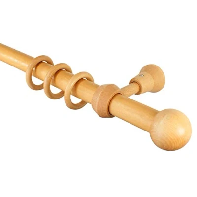 Abbildung von iso design Holz Gardinenstange mit Endstück Kugel Farbe Eiche hell, 28 mm Durchmesser, 160 cm