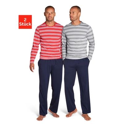 Abbildung von AUTHENTIC LE JOGGER Pyjama, (Packung, 4 tlg., 2 Stück), mit gestreiften Oberteilen