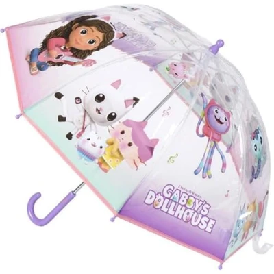 Abbildung von CERDÁ LIFE&#039;S LITTLE MOMENTS Gabby&#039;s Dollhouse Regenschirm für Kinder Transparent mit Lilafarbenem Griff Manuelles Öffnen Aus 100% POE Fiberglasgestell Original Produkt in Spanien Designed