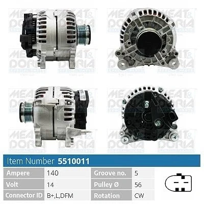 Abbildung von MEAT &amp; DORIA 5510011 Lichtmaschine 14V 140A AUDI: A4 B6 Avant, A6 C5 Limousine, VOLKSWAGEN: Passat B5 GP Variant, Variant
