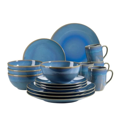 Abbildung von MÄSER 931547 Ossia Geschirr Set für 4 Personen im mediterranen Vintage Look, 16 teiliges Kombiservice in Hellblau, Keramik