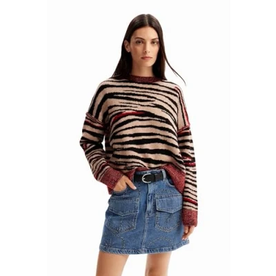 Abbildung von Desigual Zebra Strickpullover, Damen, Größe: Medium, Brown
