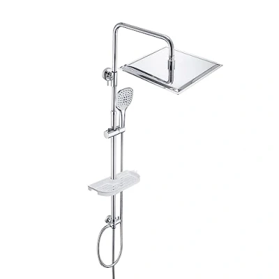 Abbildung von JOHO Edelstahl Duschsystem ohne Armatur Chrom Regendusche Duschset mit Duschgarnitur Ablage(Kopfbrause 30x30cm)