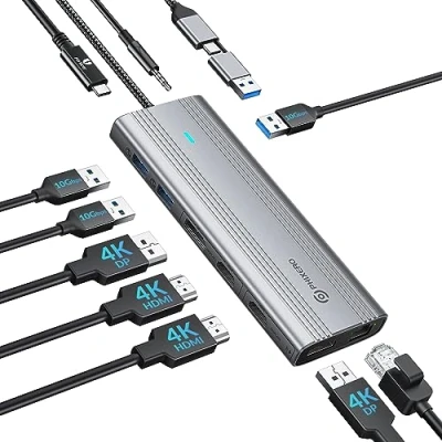 Abbildung von PHIXERO Displaylink Dock 10 in 1 USB C Docking Station 2 Monitor 4K@60Hz für Mac M1/M2, Windows, mit Cable, HDMI &amp; DisplayPort, 100W PD, 3 3.2 [10 Gbps], Ethernet, Audio