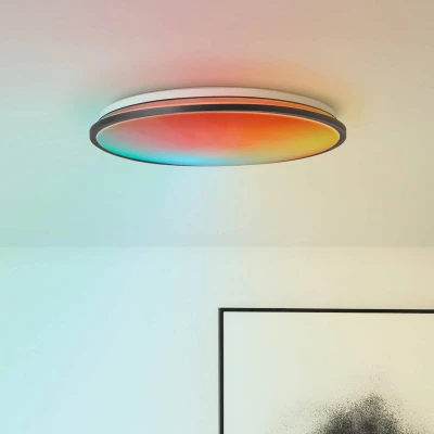 Abbildung von Brilliant LED Deckenleuchte Heida, CCT über Fernbedienung, Dimmfunktion, Memoryfunktion, Nachtlichtfunktion, fest integriert, warmweiß kaltweiß, 3000 lm, Ø 49 cm, Metall/Kunststoff, schwarz