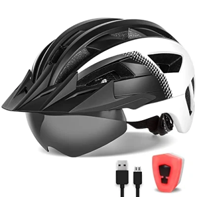 Abbildung von FUNWICT Fahrradhelm mit Visier für Herren Damen, Leichte Magnetischem Brille und USB Aufladung LED Licht, Stylisch Mountainbike Helm (L: 57 61 cm, Schwarz Weiss)