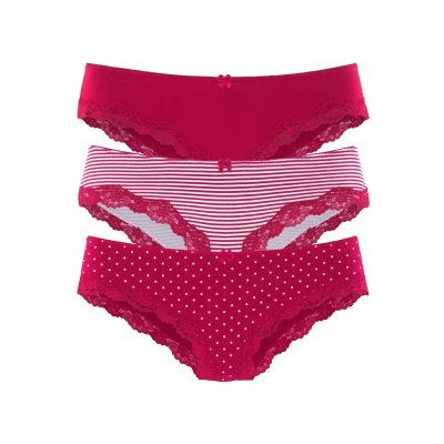 Abbildung von Lascana 3 PACK Bikinihose Rot gestreift uni gepunktet, Damen, Größe: 36/38, gepunktet