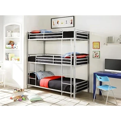 Abbildung von Vente unique Etagenbett 3 Personen x 90 190 cm Metall Silberfarben ELOUAN III