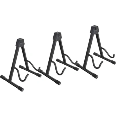 Abbildung von Classic Cantabile GS 2009E Gitarrenständer für E Gitarre/E Bässe 3x Set 3 fach verstellbar Druckknopfsystem zusammenlegbar gepolsterte Auflagefläche Gummifüße schwarz