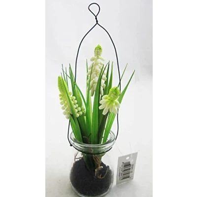 Abbildung von schenken und wohnen Muskari Kunstblume weiß im Glas zum Hängen ca. 17cm
