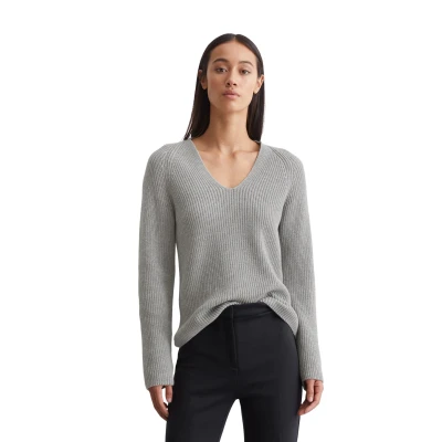 Abbildung von Marc O&#039;Polo Longsleeve Vneck Strickpullover, Damen, Größe: Medium, Mid stone melange