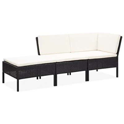 Abbildung von vidaXL Gartenmöbel 3 TLG. mit Auflagen Lounge Sofa Sitzgruppe Garten Garnitur Gartensofa Gartenset Mittelsofa Fußhocker Ecksofa Poly Rattan Schwarz