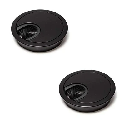 Abbildung von sossai® Kabeldurchführung/Kabeldurchlass/Schreibtischkanal mit Bürste für Schreibtische, Büro &amp; Arbeitsplatten 2 Stück KDM1 BL Design: Schwarz Durchmesser: 60 mm Material: Metall