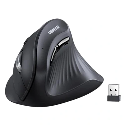 Abbildung von UGREEN Vertikale Ergonomische Maus kabellos (BT 5.0+2.4G) mit 6 Tasten, 1000/1600/2000/4000 DPI, Vorbeugung gegen Mausarm, Vertical Mouse Kompatibel PC/Laptop/Tablet/Handy