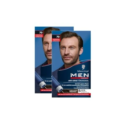 Abbildung von Men Perfect Anti Grau Tönungs Gel 70 Dunkelbraun (2x 80 ml), Haarfarbe für Männer blendet graue Haare aus, Tönung ein natürlich aussehendes Ergebnis