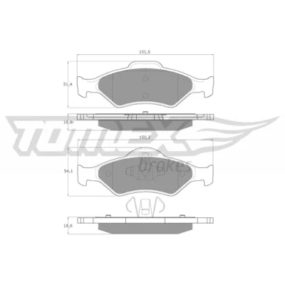 Abbildung von TOMEX brakes TX 12 53 Bremsbelagsatz Vorderachse FORD: Fiesta 4, KA Schrägheck, Mk4 Kastenwagen, MAZDA: 121 III Hatchback