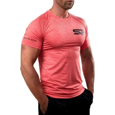 Abbildung von Satire Gym® Fitness Slim Fit T Shirt Herren/Funktionelles &amp; schnell trocknendes Sportshirt Herren Kurzarm als Bodybuilding Workout Gym (L, rot meliert)