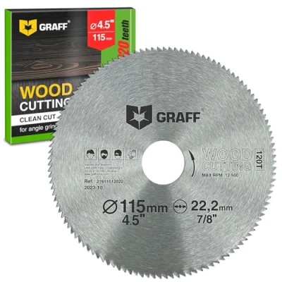 Abbildung von 115 mm Winkelschleifer Trennscheibe für Holz, Sperrholz, Laminat, Trockenbau, Kunststoff Sägeblatt mit 22,23 Bohrung 2 Super Feinschnitt Kreissägeblatt GRAFF