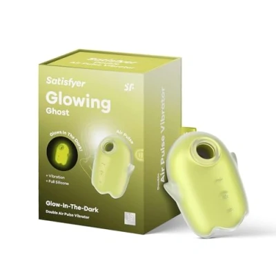 Abbildung von Satisfyer Glowing Ghost 8,5 cm Double Air Pulse Vibrator Anfängerfreundlich 2 in 1 Druckwellen und Vibration Wiederaufladbare Batterie Wasserdicht (IPX7) Silikon, Farbe:gelb