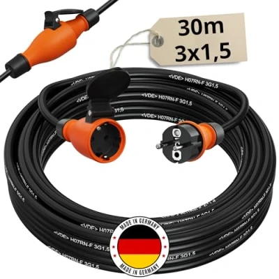 Abbildung von Verlängerungskabel 30 Meter IP54 Außen Verlängerung 30m Stromkabel Außenbereich Kabel Strom Verlaengerungskabel Gummikabel H07RN F 3x2,5 Schuko Outdoor Extension Cord