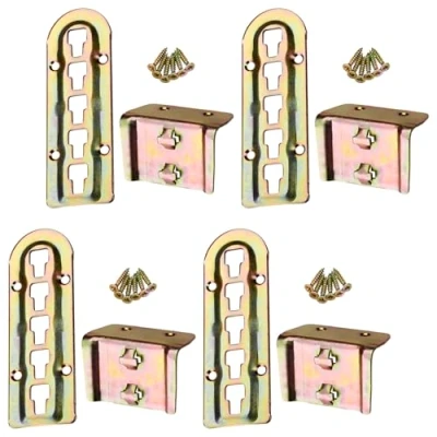 Abbildung von 4er Set SO TECH® Bettverbinder Bettbeschlag Einhängebeschlag höhenverstellbar für Mittelbalken und Lattenrostauflage Stahl gelb chromatiert Höhe: 140 mm