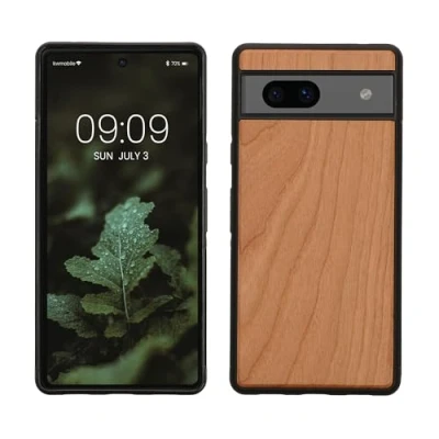 Abbildung von kwmobile Hülle kompatibel mit Google Pixel 7a Holz Case stoßfestes Handy Cover TPU Handyhülle in Braun