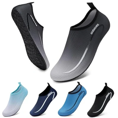 Abbildung von WateLves Wasserschuhe Badeschuhe Damen Herren Aquaschuhe Strandschuhe Schnell Trocknend Slip on Breathable Surfschuhe Unisex Schwimmschuhe für Beach Pool Surfen Yoga Linie Schwarz Grau 40/41