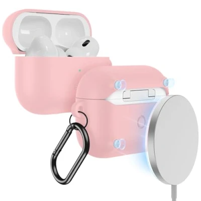 Abbildung von ESR für AirPods Pro 2 Hülle mit HaloLock, kompatibel 2022/2019 (USB C/Lightning Kabel), unterstützt magnetisches Laden, Sturzschutz, sichtbare Statusleuchte, Rosa