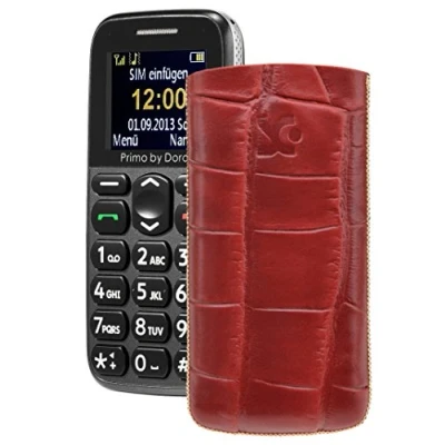 Abbildung von Suncase Primo 215 by Doro/Original Etui Tasche Leder Handytasche Ledertasche Schutzhülle Case Hülle Lasche *mit Rückzugfunktion* Croco rot