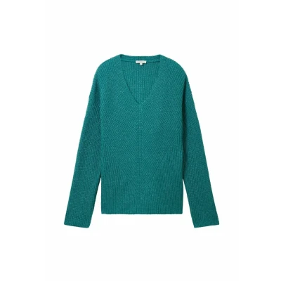 Abbildung von TOM Tailor Vneck Strickpullover, Damen, Größe: Small, Ever green melange