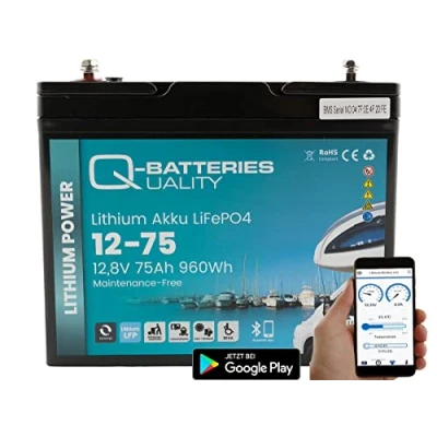 Abbildung von Q Batteries Lithium Akku 12 75 12,8V 75Ah 960Wh LiFePO4 Batterie mit Bluetooth