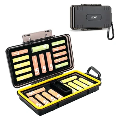 Abbildung von JJC Feuchtigkeitsfeste Batterie Aufbewahrungsbox, Tragebox, Organizer für 14 x AAA + 10 AA oder 14500 wiederaufladbare Batterien mit Batterietester