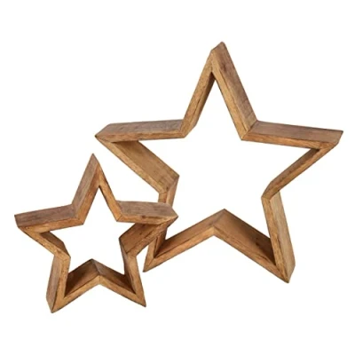 Abbildung von Spetebo Dekostern Mango Holz Stern 2er Set 30 / 20 cm, 3 St., Weihnachten Advent Winter Tisch Fenster Deko