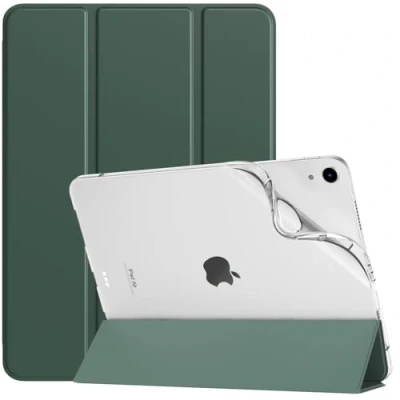 Abbildung von TiMOVO Hülle für iPad Air 11 Zoll M2 2024, 6/5/4 (2024/2022/2020) 10,9&quot;, Schlanke mit weicher TPU Transluzente Matt Rückseite, Auto Schlaf/Aufwach Schutzhülle, Nachtgrün