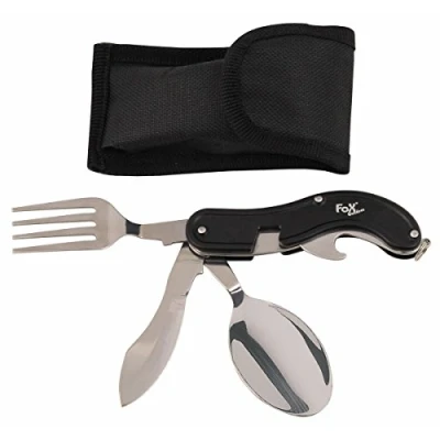 Abbildung von MFH 4 teiliges Taschenmesserbesteck Essbesteck Campingbesteck mit Nylonetui Messer Gabel Löffel Wikinger