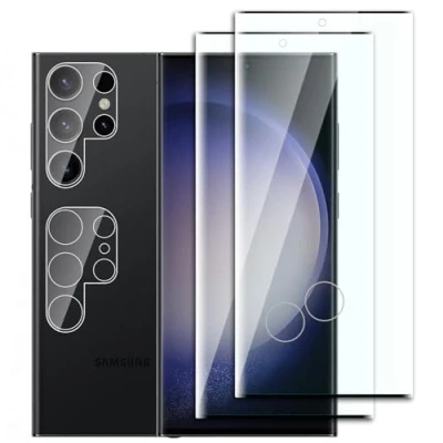 Abbildung von Dlxiks 2+2 Stück, Panzer Schutz Glas für Samsung Galaxy S23 Ultra, 2 Stück Schutzfolie Mit Kameraschutz, 9H Härte, Anti Kratzen, HD Klar Displayschutzfolie Ultra