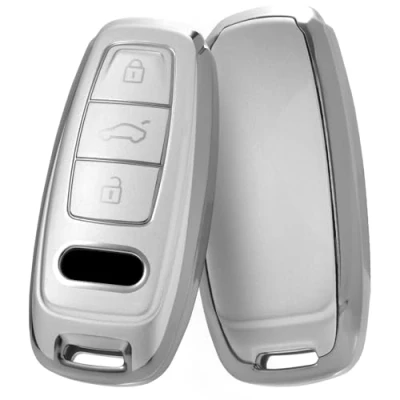 Abbildung von OATSBASF Schlüsselhülle Geeignet für Audi,Autoschlüssel Hülle A6L A6 A7 A8 Q7 Q8 E Tron 2019 2020 Silicone TPU Schutzhülle (LS Silber Rand)