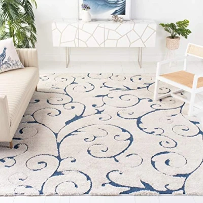 Abbildung von SAFAVIEH Zottelig Teppich für Wohnzimmer, Esszimmer, Schlafzimmer Florida Shag Collection, Hoher Flor, Creme und Blau, 244 X 305 cm