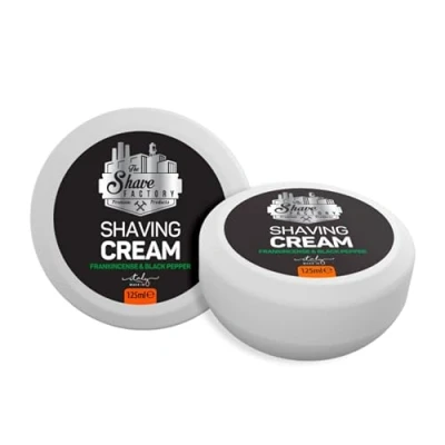 Abbildung von The Shave Factory Rasiercreme für Männer, Rasiercreme, alle Hauttypen geeignet, hergestellt in Italien 125 ml (Weihrauch &amp; schwarzer Pfeffer)
