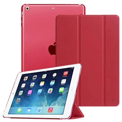 Abbildung von Fintie Hülle für iPad Air 2 (2014 Modell) / (2013 Ultradünne Superleicht Schutzhülle mit Transparenter Rückseite Abdeckung Auto Schlaf/Wach Funktion, Rot